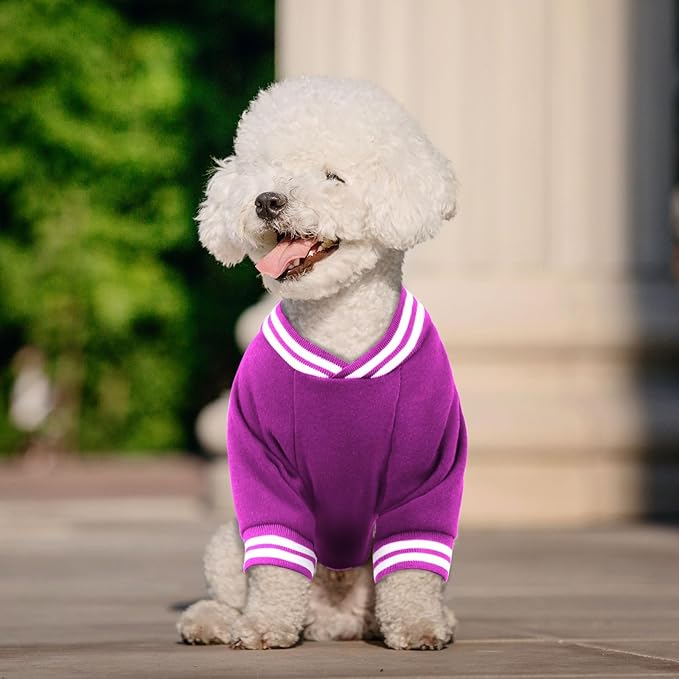 Dog Sweaters for Small Dogs, Brushed Fleece Dog Sweater Baseball Jacket Pet Clothes Soft Warm Sweatshirt Puppy Sweater Boy Girl Pet(Purple-S)