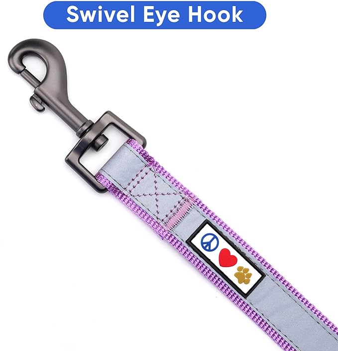 Pawtitas 6 FT Padded Dog Leash with Comfortable Neoprene Padding Handle - Purple Lead | Medium Reflective Dog Leash with Highly Reflective Band Perfect for Medium and Large Dogs and Puppies.