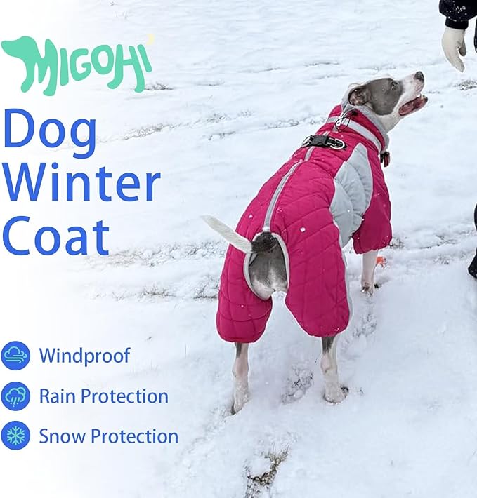 MIGOHI Full Body Dog Coat - Warm Reflective Large Dog Winter Coat with Harness,Turtleneck Fleece Jacket for Dogs,Four-Leg Windproof Puffer Jackets Snowsuit with Zipper for Small Medium Large Dogs,3XL