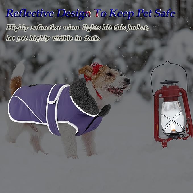 Dogcheer Dog Coat, Waterproof Dog Jacket Reflective Pet Winter Coat with Adjustable Hook & Loop, Christmas Puppy Fleece Jacket Warm Turtleneck Snowsuit for Small Medium Large Dogs - Taro Purple, S