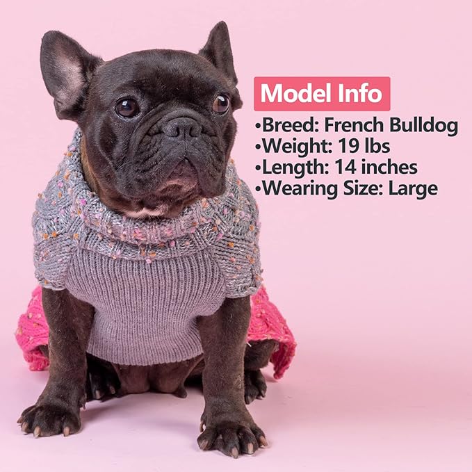 KYEESE Dog Sweater Color Block with Fuzzy Thread Knitted Turtleneck Pet Knitwear with dots in a Variety of Colors for Small Dogs Fall Winter Dogs Clothes, Pink, M