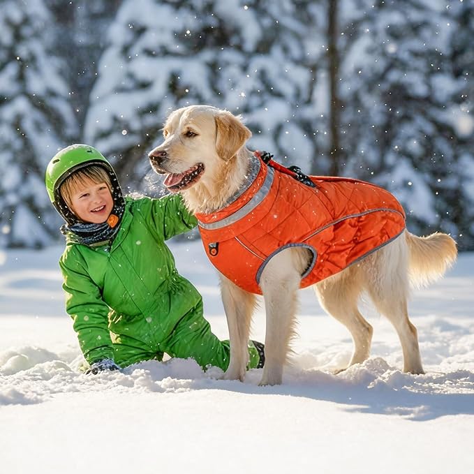 Dog Coat, Warm Dog Winter Coat for Large Dogs, Waterproof Jacket with Harness Built in, Reflective Turtleneck Cold Weather Coats with Zipper,Pet Fleece Vest Snow Jacket, Red XXXL