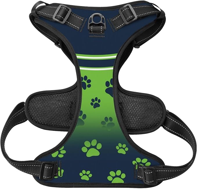 Custom Seattle Dog Harness with Reflective Stripes Personalized Name and Number Dog Vest Harness with Pet Traction Rope for Small Medium Large Dog