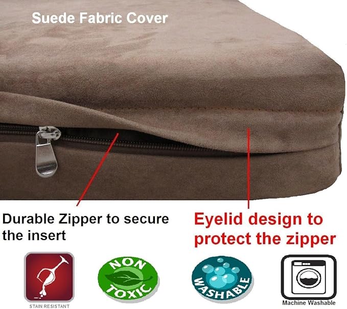 Dogbed4less Premium HeadRest Pillow Orthopedic Cool Memory Foam Dog Bed for Large Dogs, Waterproof Lining with Washable Suede Brown Cover, Extra Large 47X29