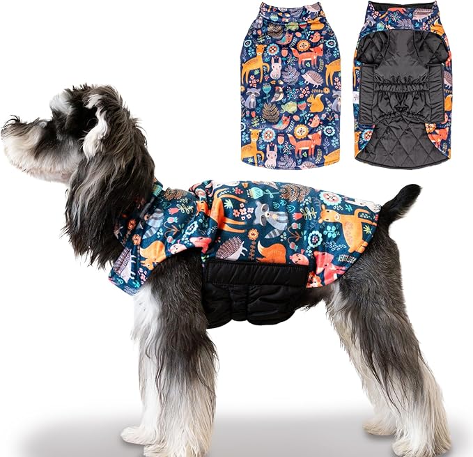 CuteBone Winter Jacket for Dogs - Reversible, Windproof & Waterproof, Thick & Soft, Adjustable, Small to Large Sizes, Cold Weather Coats with Leash Hole