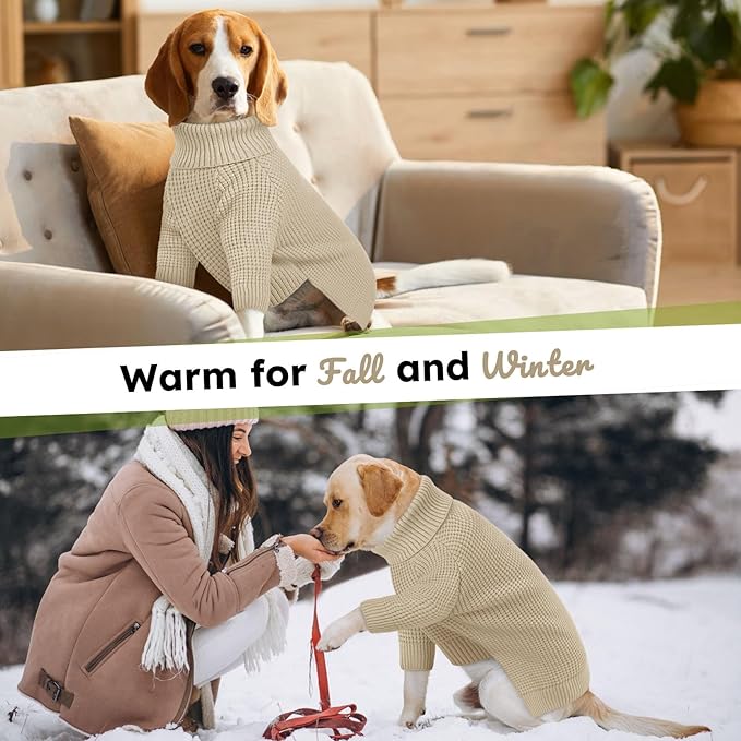 Queenmore Dog Sweaters for Small Dogs Male, Turtleneck Fall Pet Sweaters, Waffle KnitSweater for Doggie, Cat Sweater Puppy Coat, Apricot XS