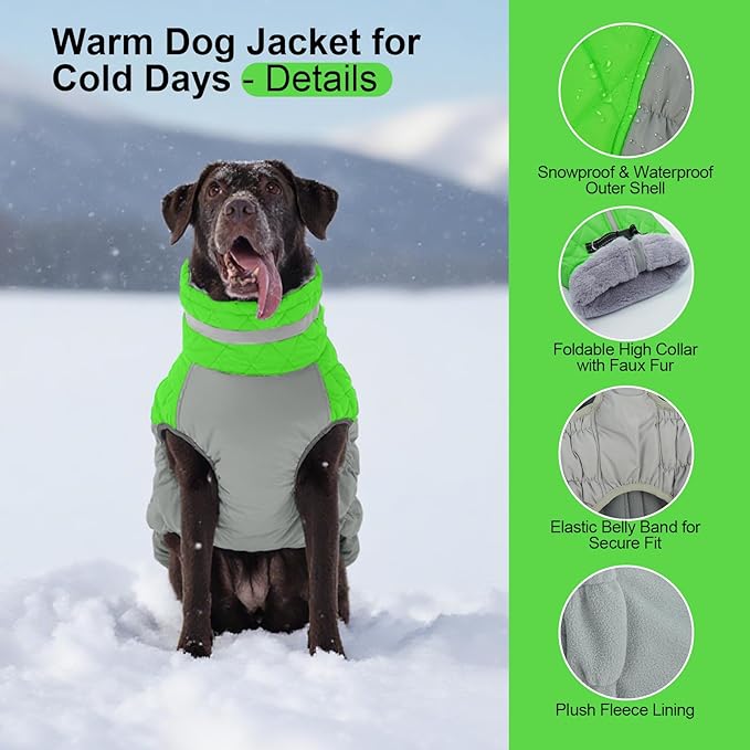 Warm Dog Coats For Large Dogs, Waterproof Dog Jacket With Harness, Zipper Clousure, Fleece Lining, Turtleneck, For Cold Weather Outdoor Walks, Pet Snowsuit For Beagle, Cocker Spaniel, Corgi- XL