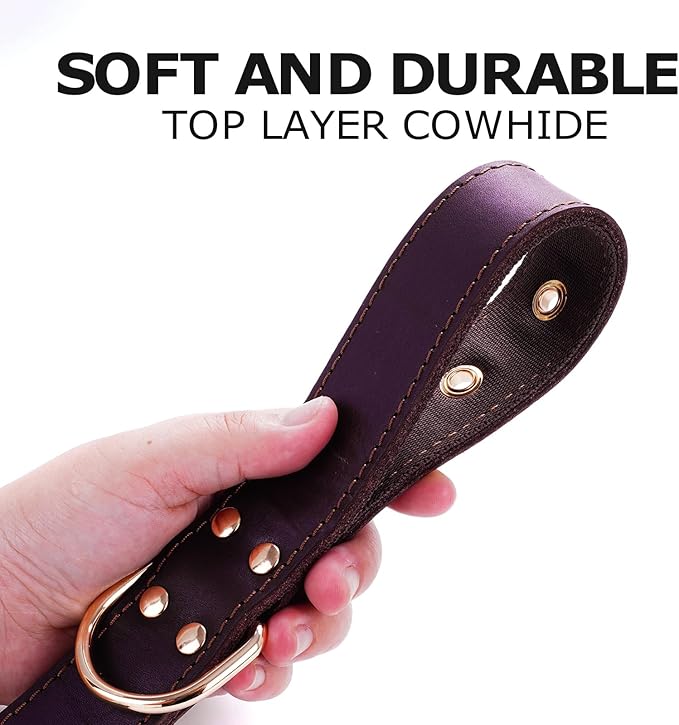 Dog Collar, Leather Dog Collar with Adjustable Sturdy Metal Buckle,Heavy Duty Dog Collar for Walking, Hiking, Training, Hunting (Brown,L:18.6"-25.8" Neck)