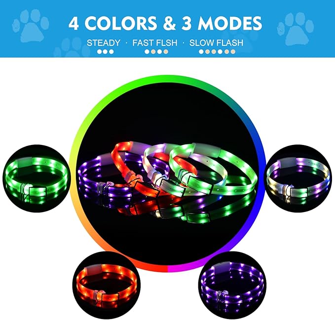 Lighted Dog Collar, Rechargeable Light Up Pet Collar, Waterproof LED Dog Collar Glow in The Dark, Make Pet Visible and Safety for Night Walking for Small Medium Large Dogs (Red)