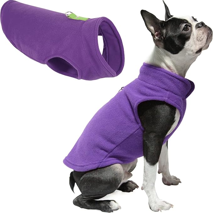 Gooby Fleece Vest Dog Sweater - Lavender, Medium - Warm Pullover Fleece Dog Jacket with O-Ring Leash for Small to Medium Dogs