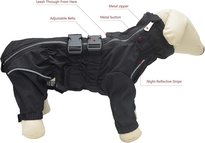 Dogs Waterproof Jacket, Lightweight Waterproof Jacket Reflective Safety Dog Raincoat Windproof Snow-Proof Dog Vest for Small Medium Large Dogs Black 5XL