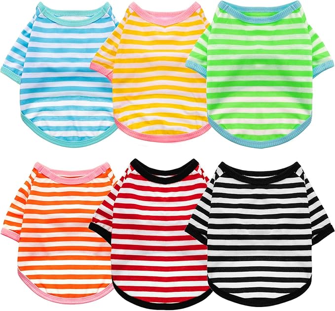 Geyoga 6 Pieces Dog Striped T-Shirt Cotton Breathable Pet Apparel Colorful Puppy Sweatshirt Clothes for Small to Medium Dogs Puppy(L)