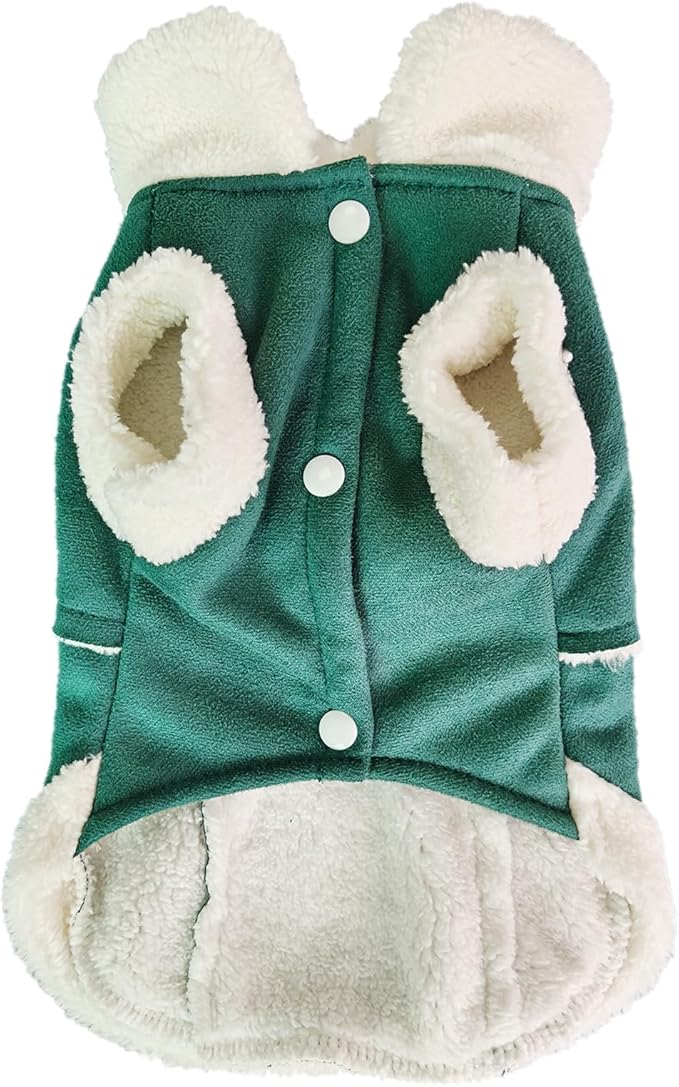 Jecikelon Bowtie Dog Cold Weather Coat Fleece Lining Warm Pet Puppy Turtleneck Dogs Winter Clothes for Small Dogs with D-Ring (Green, Small)