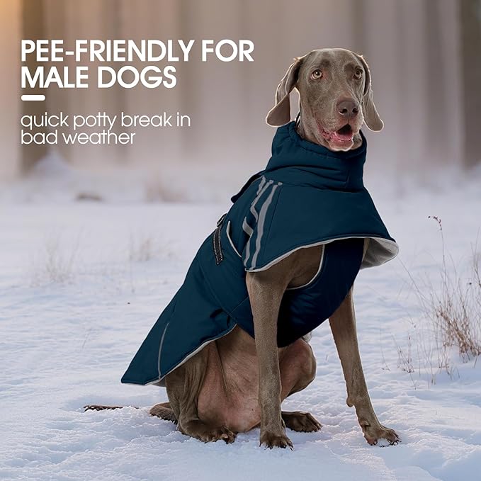 FUAMEY Dog Cold Weather Coats,Dog Winter Jackets for Large Dogs Warm Dogs Coat with Reflective Strips Waterproof Pet Snowsuit Thick Paded Pets Vest for Weimar German Shepherd Blue 3XL