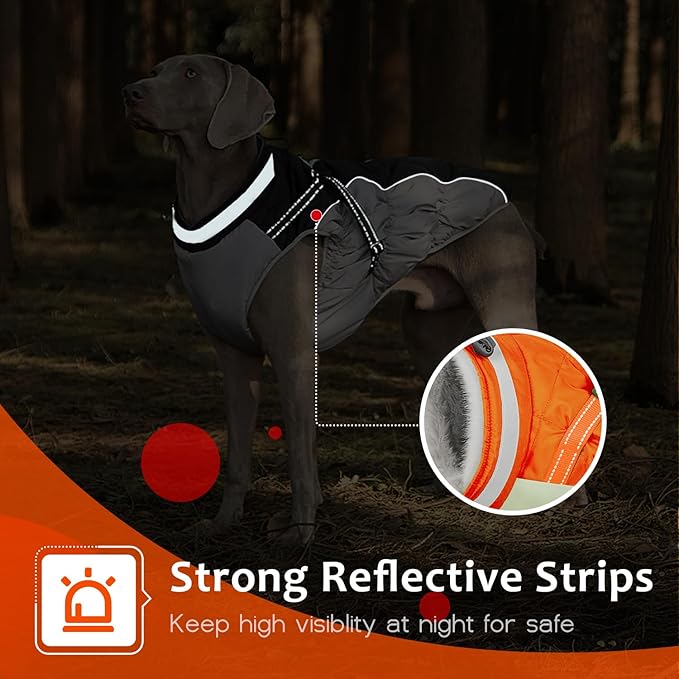 Dog Winter Coat with Harness, Dog Jacket, Pet Clothes with Zipper on Back, Waterproof Windproof Warm Vest, Reflective Cold Weather Coats, for Small Medium Large Dogs, Thick, Orange, M