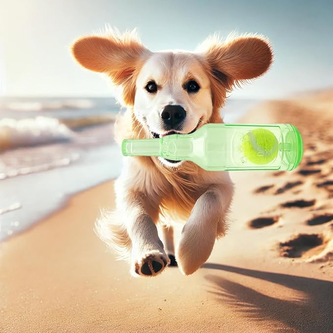 Wine Bottle Dog Toy, Fun Interactive Cute Squeaky Dog Toys with Tennis Ball Inside, Ideal for Large/Medium/Small Dogs to Fetch Games and Bonding Time, Not for Heavy Chewers, Medium-Green