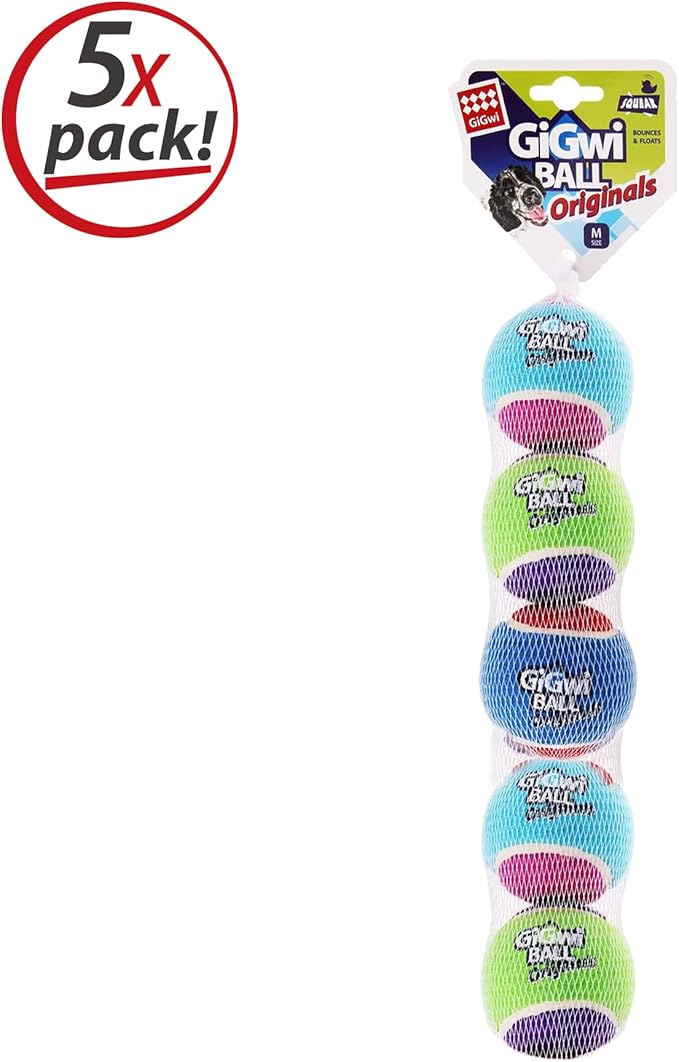 Gigwi Tennis Balls for Dogs, Squeaky Dog Tennis Balls for Exercise, High Bouncy Pet Ball Bright Colors 2.5 Inches, Interactive Funny Dog Toys for All Breeds of Dogs Indoor & Outdoor Dog Games, 5 Pack
