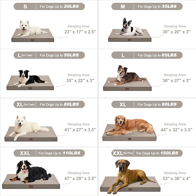 Outdoor Large Washable Dog Bed, Orthopedic Egg Crate Foam Dog Crate Mat for Large Dogs with Removable Oxford Cooling Cover, Khaki