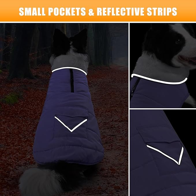 iBuddy Dog Winter Jackets with Fleece Vest,Waterproof Warm Dog Snow Jacket Windproof, Reflective Adjustable Pet Dogs Cold Winter Coat for Large Dogs Girl Boy