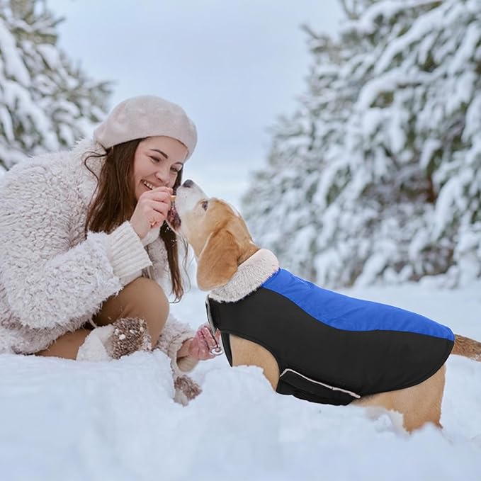 Warm Dog Coat,Waterproof Jacket in Winter Adjustable and Reversible Doggy Fleece Outfit,Thick Clothes with Foldable Collar for Puppy in Cold Days,3XL RoyalBlue