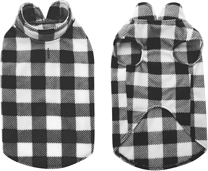 KAMA BRIDAL Spring Autumn Winter Coat Pullover Fleece Vest for Cats Small and Medium Dogs Thin Sweater Black & White Plaid (Black, S)