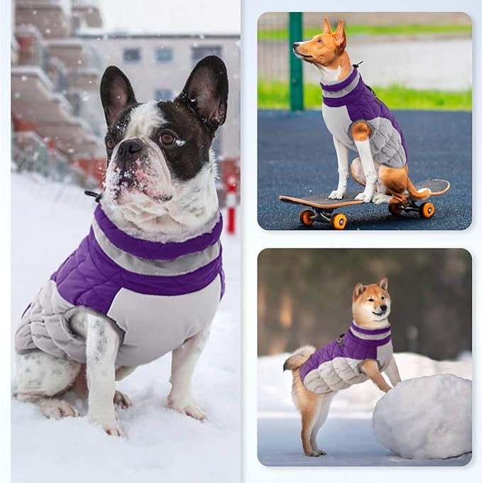 Large Dog Coat, XXLarge Dog Winter Coat, Waterproof Pet Jacket with Back Zipper,Extra Large Pet Coats, Warm Fleece Jacket with D-Ring, Windproof Winter Clothes Golden Retriever,Purple,XXL