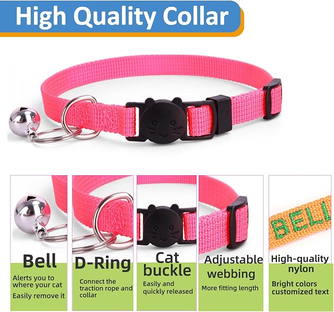 Personalized Cat Collars, Embroidered with Pet Name and Phone Number, Adjustable Nylon Breakaway Safety Release Buckle ID Collar,Custom Text with Bell for Cat or Kitten,Grass Green