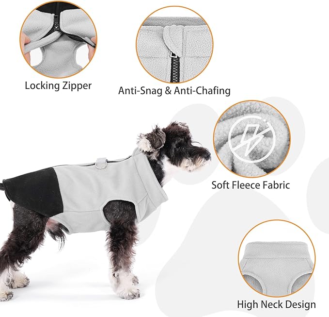 KOOLTAIL Dog Fleece Vest Sweater, Zip Up Step-in Pullover Warm Puppy Jacket with Dual Leash D-Ring for Small Medium Dogs, Cozy Soft Pet Winter Cold Weather Coats Fall Clothes Hoodie Boy Girl, Black L
