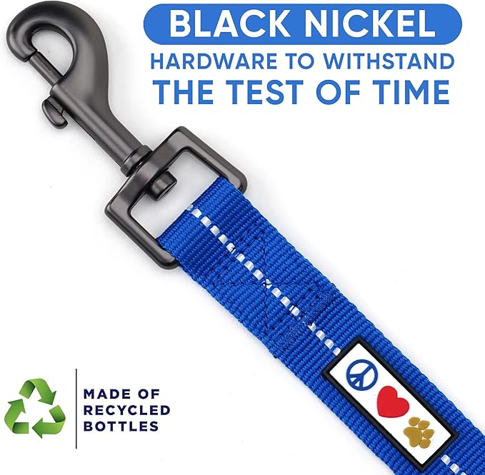 Pawtitas 6 FT Recycled Dog Leash with Reflective Stitched Thread Stitched on Side| Small Reflective Dog Leash Made from Plastic Bottles Collected from Oceans – Blue 6 ft Dog Leash