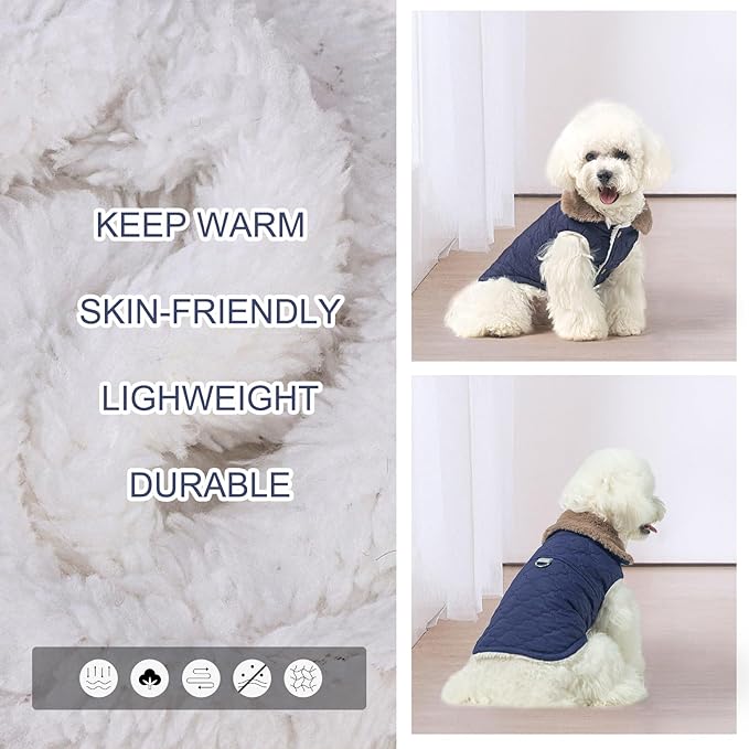 BEAUTYZOO Winter Dog Coat with Harness Built in, Warm Dog Puffer Jacket Vest Padded Fleece Cold Weather Coats Windproof Waterproof Snow Jackets Clothes for Small Medium Puppy, Blue L