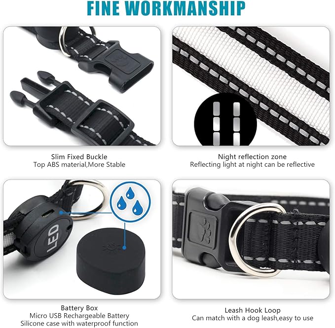Light Up Dog Collars,Safety LED Dog Collars USB Rechargeable 7 Changing Colors Glow in The Dark Dog Walking Light,Neon Adjustable Safety Buckle Lighted Dog Collar for Small/Medium/Large Dogs, XL Size