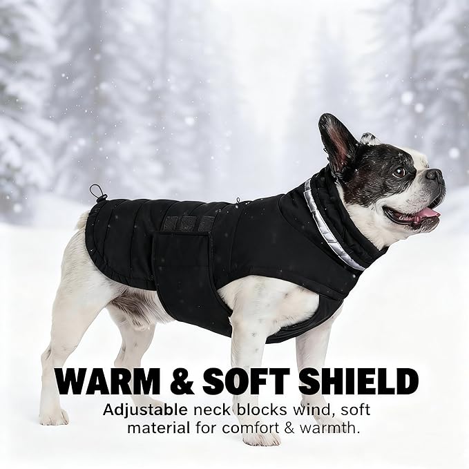 Dog Coat, Waterproof Winter Jacket, Warm Windproof Vest, Reflective Adjustable Turtleneck Coats for Medium and Large Dogs with Hook & Loop - Black - L
