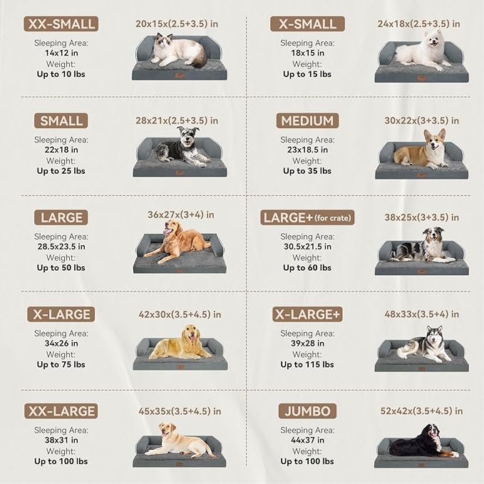 Large Dog Bed Orthopedic Washable - Beds Bolster - Extra Large Big Dogs - Memory Foam Couch Sofa - Waterproof with Removable Cover - Dark Grey Dog Bed