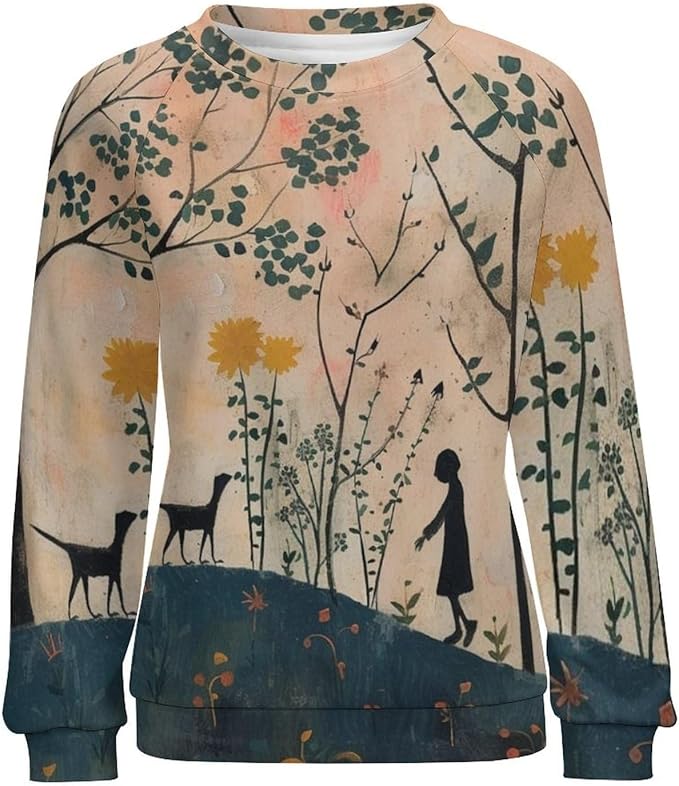 Long Sleeve Shirts for Women Cat Oil Painting Shirt 3D Graphic Sweatshirts Fall Pullover Crewneck Vintage Boho Tops