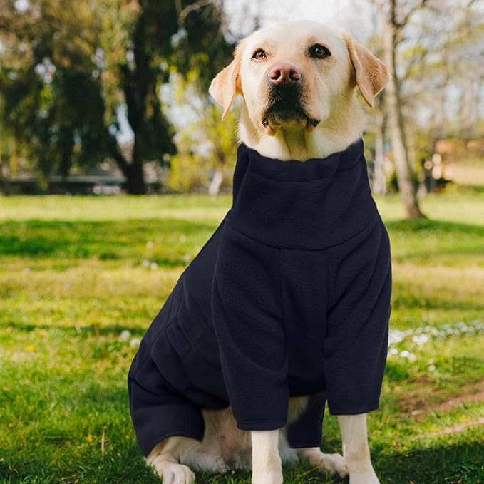 ROZKITCH Dog Pajama with Leg Warmers, Pet Windproof Warm Cold Weather Jacket Vest Cozy Jumpsuit Apparel Outfit Clothes for Large Giant Dog Walking Hiking Sleep Blue 4XL