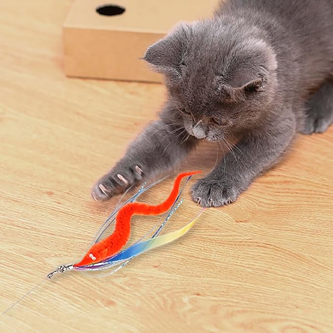 JXFUKAL Cat Feather Toy Refills, 6Pcs Simulation Bird Mouse Bee Worm Feather Cat Lures Wand Attachment Replacement for Kitty Kitten Indoor Cats Accessories