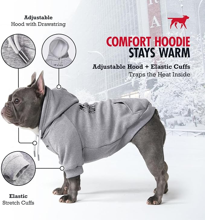 Tuff Pupper Dog Hoodie | Premium Quality 100% Organic Cotton | Ultra Soft Interior for Superior Comfort | Elastic Cuffs & Drawstring for Warmth | Stretch Fit Suitable for All Breeds (Gray, XXL)