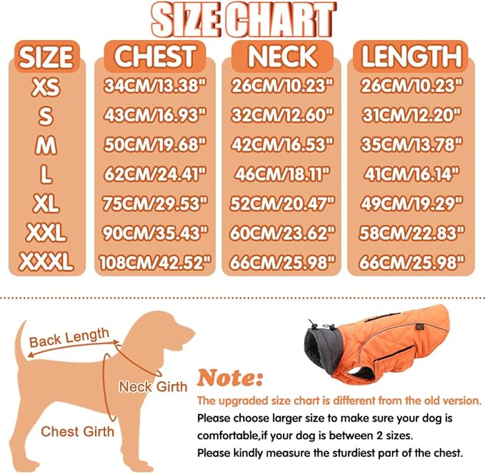 EMUST Winter Dog Coats, Fleece Dog Apparel for Cold Weather, British Style Windproof Warm, Orange, XS