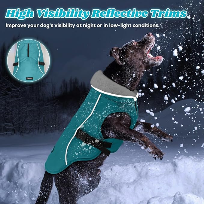 EMUST Dog Jacket Winter, Cozy Windproof Pet Jacket for Cold Weather, Solid Color Dog Vests for Winter for Medium Dogs, Turquoise, M