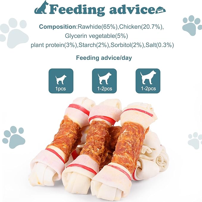 Dog Treats Chicken Wrapped Rawhide Bones for Small Dog Treats Puppy Chews Snacks Promotes Healthy Chewing Chicken Wrapped Knot 6.5" 0.5lb