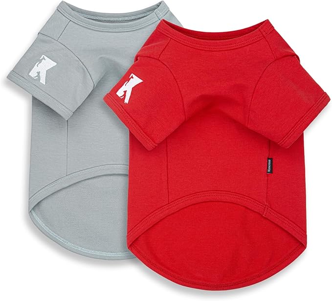 Koneseve Dog Shirt Soft Clothes Stretchy Tee for Medium Large Dogs 2-Pack Sunny Red & Smoky Blue 4XL