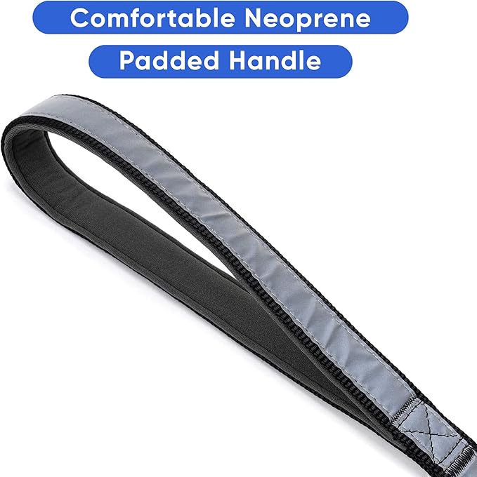 Pawtitas 6 FT Padded Dog Leash with Comfortable Neoprene Padding Handle - Black Lead | Medium Reflective Dog Leash with Highly Reflective Band Perfect for Medium and Large Dogs and Puppies