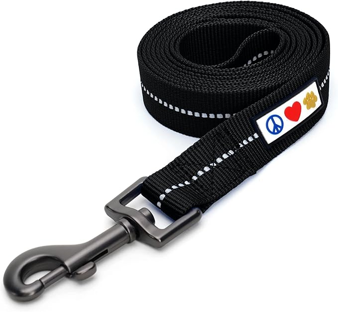 Pawtitas 6 FT Recycled Dog Leash With Reflective Stitched Thread - Small, Made From Plastic Bottles Collected From Oceans - Black