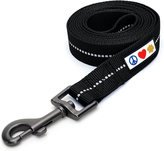 Pawtitas 6 FT Recycled Dog Leash With Reflective Stitched Thread - Small, Made From Plastic Bottles Collected From Oceans - Black