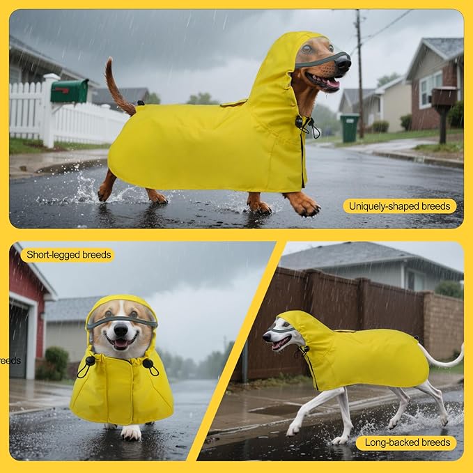 DENTRUN Waterproof Dog Rain Jacket with Hood for Golden Retriever, Husky – Extra-Long Coverage for Heavy Rain, Beach Trips, Dog Parks – Magic Tape & Mesh Lining, XXL