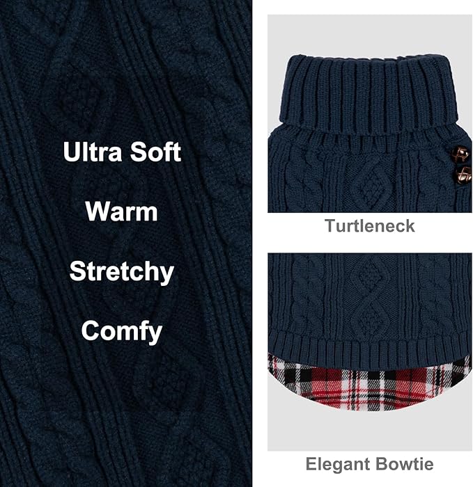 KYEESE Dog Sweater Soft Pullover Dog Sweaters for Small Dogs Male Comfy Puppy Coat for Fall Winter Cold Weather Stretchy Knitwear Cat Clothes Warm Turtleneck Small Dogs Sweater with Gingham Patchwork