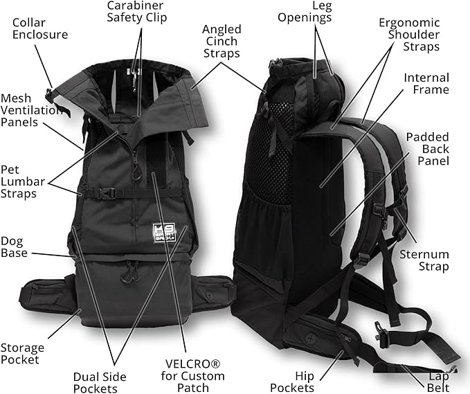 K9 Sport Sack Knavigate - X-Large, Midnight Black - Ideal for Dogs with 23-25” Back Length - Adjustable, Backpack-Style Carrier with Internal Frame & Padded Hip Belt
