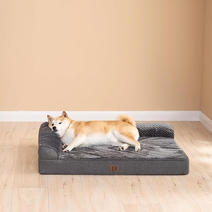 EHEYCIGA Memory Foam Dog Bed Large Sized Dogs, Waterproof Dog Bed Orthopedic with Washable Removable Cover, Non-Slip Pet Bed Couch, 36x27x6 Inches, Dark Grey