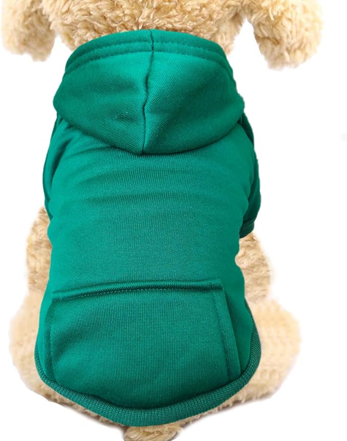 Jecikelon Winter Dog Hoodie Sweatshirts with Pockets Warm Dog Clothes for Small Dogs Chihuahua Coat Clothing Puppy Cat Custume (Green, Large)
