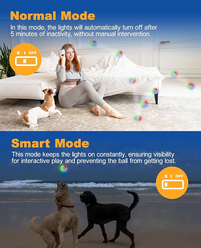 Light Up Dog Balls, LED Dog Toy Ball Rechargeable, Bounce-Activated Durable Fetch Ball Grow in The Dark, Night Glowing Dogs Toys, Natural Rubber, Color Changing LED, 2.5 inches-Blue